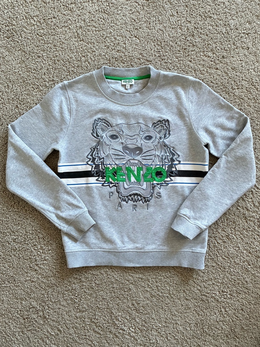 KENZO Women’s Light Gray Embroidered Tiger Logo Sweatshirt